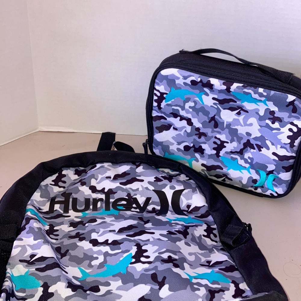 New Hurley camo/shark pattern, backpack with detachable lunchbox